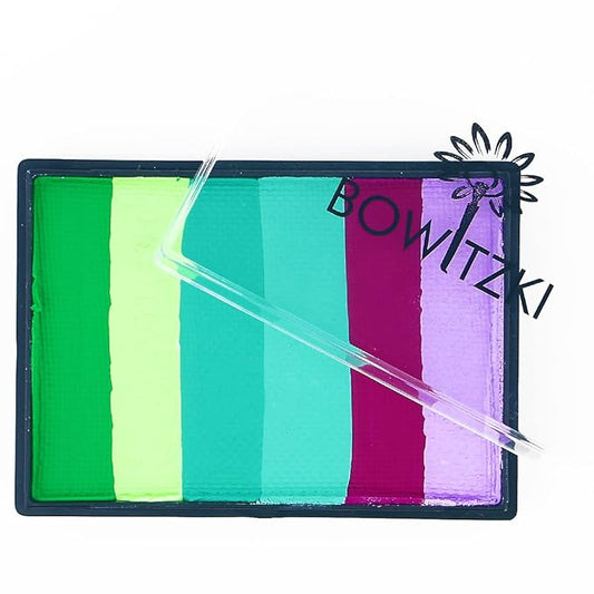 Bowitzki Face and Body Paint Split Cake 50g Body Painting Water Based Eyeliner Graphic Hydra Liner Makeup Glow Fluorescent Color Neon for Halloween Christmas Party Pride - UV Rainbow (Garden)