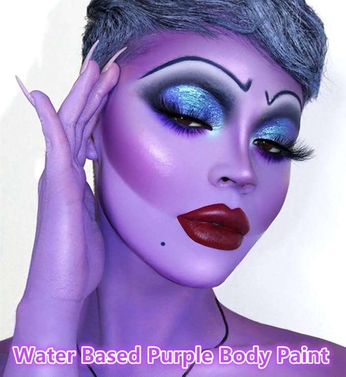 Go Ho Purple Face Body Paint Washable(2.37oz/pc),Full Coverage,Smooth,Water Based Cream Purple Body Paint for SFX Cosplay Costumes Festivals Halloween Ursula Witch Makeup