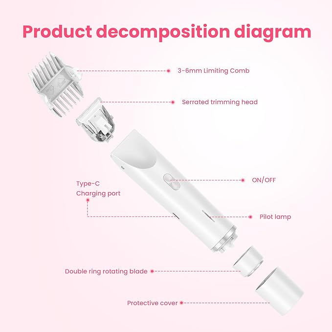 Bikini Trimmer for Women-2 in 1 Dual Head Electric Razors,USB Rechargeable Bikini Electric Shaver,IPX7 Waterproof Dry & Wet Use Body Hair Trimmer and Facial Hair Remover for Underarm Leg Body,White