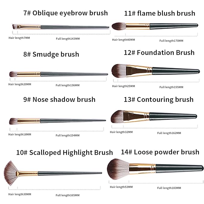 14 PCS Makeup Brushes Set Professional, Comfortable To Hold And Easy To Use. Eyeshadow, Blush, Powder, Foundation, Blending, Full Face Make up Brushes Set With Makeup Brushes Holder. Leather Packaging