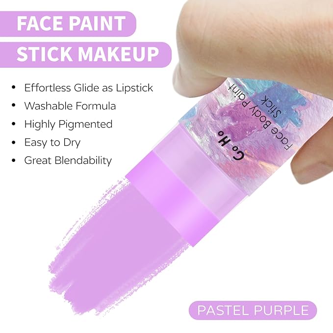Go Ho Water Based Pastel Purple Face Body Paint Stick,Non-Toxic Face Painting,Easy-to-use Facepaint for Halloween SFX Ursula Cosplay Costume Makeup,0.63oz