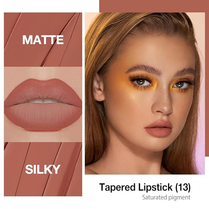 Kaely Light Brown Gradient Matte Lipstick Lip Liner Pencil for Women, 2in1 Flawless Contour Gradual Ombre Effect Lip Pencil Makeup Waterproof, labiales mate 24 horas originales, 13