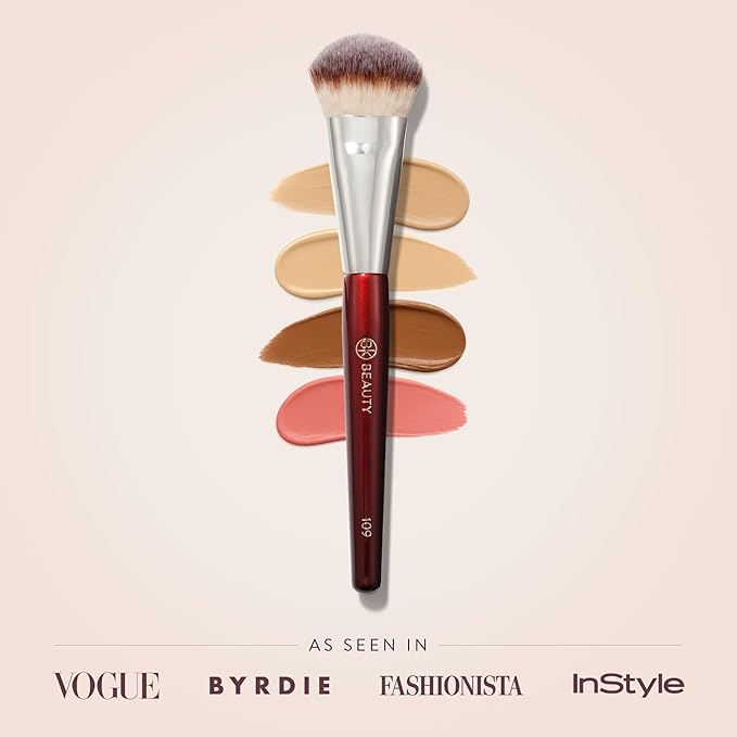 BK BEAUTY BRUSHES - 109 MINI CONTOURED FOUNDATION - Face Brush for Liquid or Cream Foundations - Bronzer, Blush & Highlighter Makeup Brush