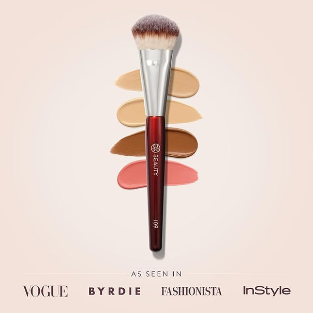 BK BEAUTY BRUSHES - 109 MINI CONTOURED FOUNDATION - Face Brush for Liquid or Cream Foundations - Bronzer, Blush & Highlighter Makeup Brush