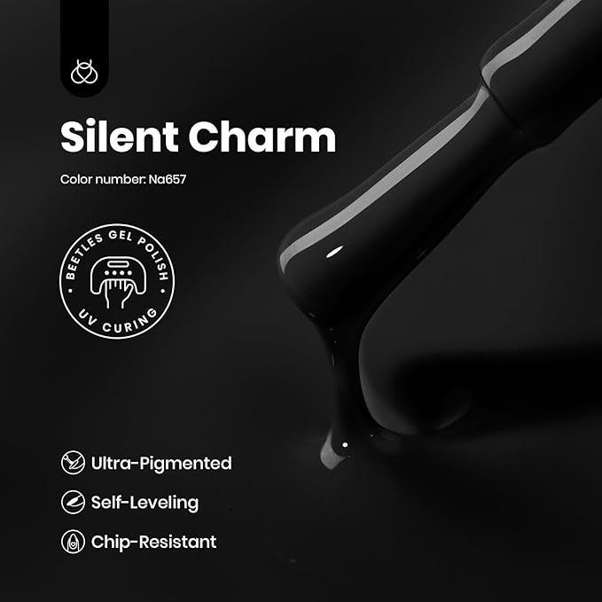 Beetles Black Gel Nail Polish – Hema Free Silent Charm Gel Polish, 15ml Long-Lasting Soak Off UV LED Glossy Manicure for DIY Nail Art