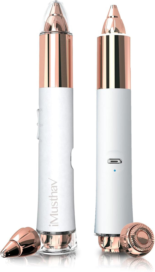 2 in 1 Eyebrow and Facial Hair Remover for Women Painless Flawless Electric Razor Epilator Trimmer Shaver with 18K Gold-Plated, USB Rechargeable, 360° LED for Eyebrow and Face Hair Removal