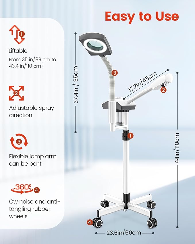 Kingsteam 2-in-1 Salon Grade Professional Facial Steamer with 5X Magnifying Lamp,Esthetician Steamer for Women,Hot Mist Face Steame: 2 Adjustable Steam Levels, 60 Min Timer & 3-Level LED Light, White