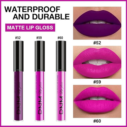 evpct 3Pcs Purple Hot Pink Fuchsia Red Matte Liquid Lipstick Lip Stain Sets for Women, Matte Lipstick Long Lasting Waterproof Permanent 24 Hours original, Lip Sticks Pack for Halloween Daily Makeup