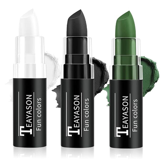 Black Green White Face Paint Halloween Makeup Kit, Matte Lipstick Set Football Baseball Eye Black Stick, Body Paint Face Makeup for Halloween Zombie Clown Vampire Skeleton Witch Joker