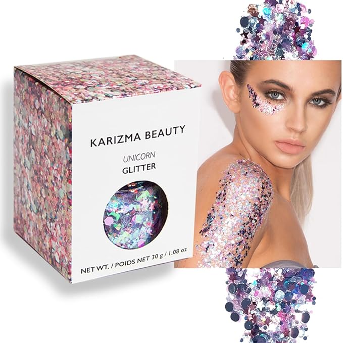 KARIZMA Unicorn Body Glitter - 30g Chunky Face, Hair, Eye & Body Glitter Set for Women - Rave & Festival Accessories