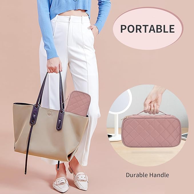 OCHEAL Small Makeup Bag,Portable Cute Travel Makeup Bag Pouch for Women Girls Makeup Brush Organizer Cosmetics Bags with Compartment-Rhombus Pink