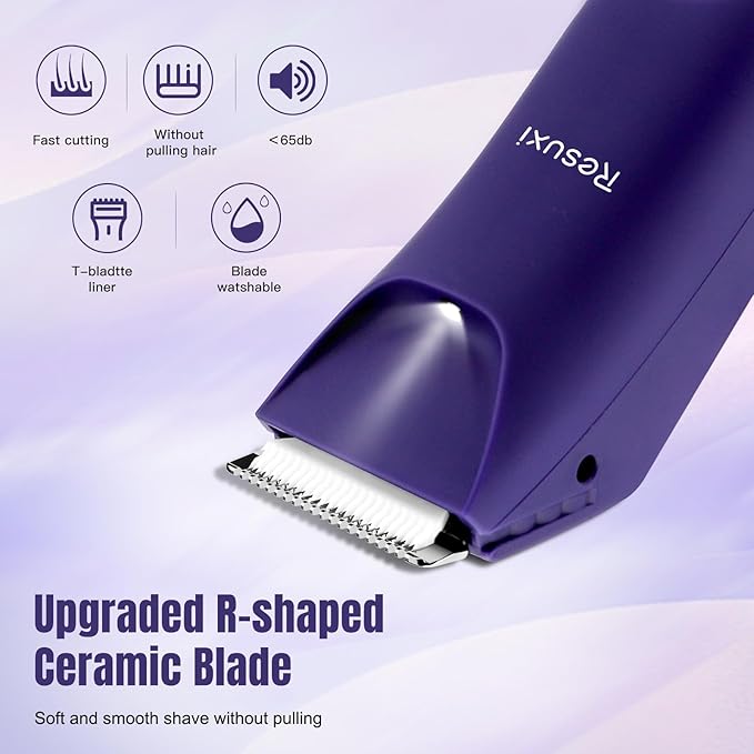 RESUXI Electric Bikini Trimmer for Women,Pubic Hair Trimmer Ceramic Blade Electric Razors Shaver for Underarm Leg Arm Body Hair Private Area,Wet/Dry IPX7 Waterproof Rechargeable LCD Display LED Light