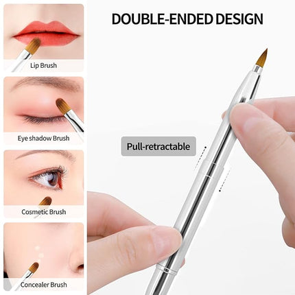 Unaone [2 Pack] Lip Brush for Lipstick, Retractable Lip Brushes, Dual-ended Makeup Brush for Lipstick Lip Gloss, Include Lid Silver and Green