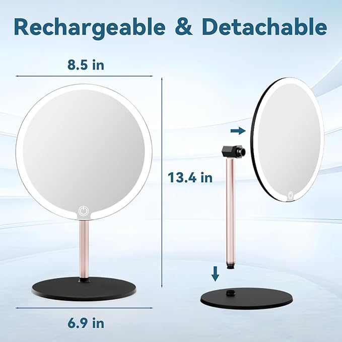 Vanity Mirror with Lights with 4K Ultra-Clear Clarity, Long-Press Touch Brightness Control, 3-Speed Brightness, and Multi-Angle Design – Perfect for Makeup & Grooming(Black)