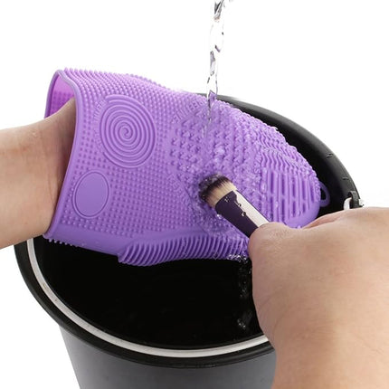 Makeup Brush Cleaner Glove Mat Mitt Silicone Cosmetic Cleaning Scrubber Tool Face Brushes and Eye Brush Washing Pad Purple