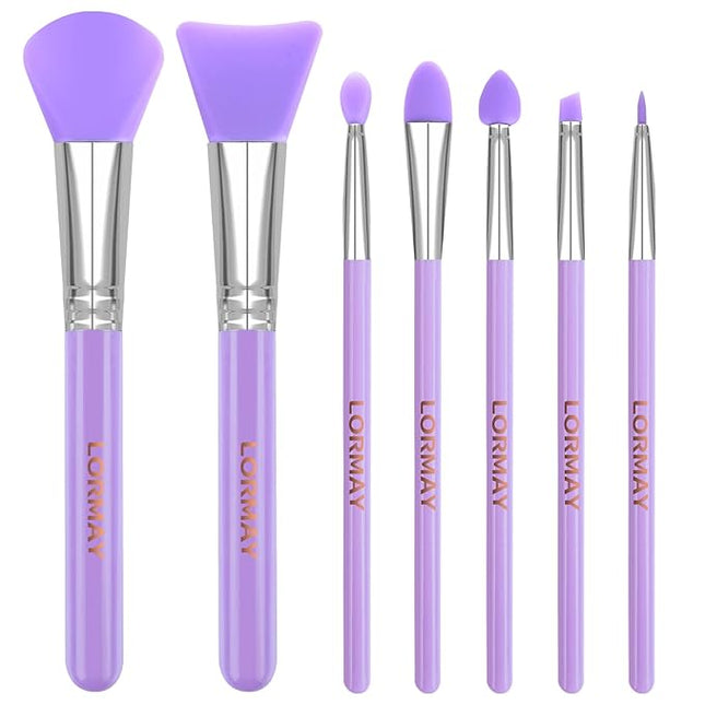 LORMAY 7 Pcs Silicone Brush Applicator Kit for UV Resin Epoxy Art Crafting and Cream Makeup Products (Purple)