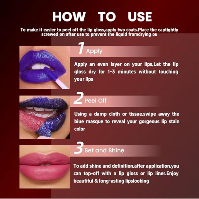 Peel-Off Lip Liner Stain Set | 2 Color Long-Lasting Waterproof Lip Tint, Transfer-Proof Matte Highly Pigmented Color Lip Gloss Longwear Pigmented (NEON ROSE/DMNE, Set1)