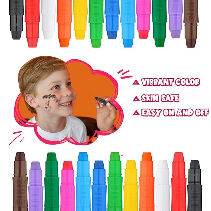Bowitzki Face Paint Sticks 12 Colors Eye Black Face Painting Crayons Kit Twistable Marker Temporary Hair Color Dye Party Body Makeup Belly Painting Kids Adults With Box Halloween Football Christmas