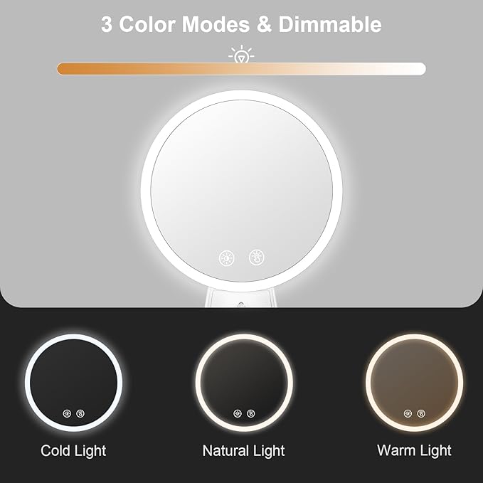 Makeup Mirror with Lights, Make Up Desk Mirror with Organizer, Rechargeable Touch Control 3 Color Lights and Adjustable Brightness, Lighted Vanity Mirror for Desk, Dresser Tabletop, Gifts for Women