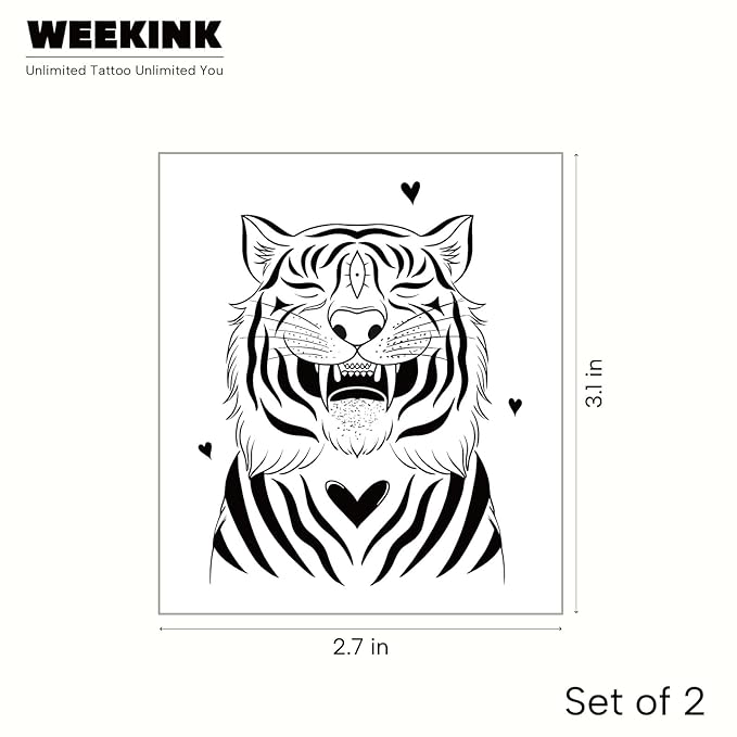 2 Sheets Cute Tiger Temporary Tattoos – Animal Fake Tattoos for Adults, Playful Body Art Tattoo Sticker, Realistic & Long-Lasting for Men & Women