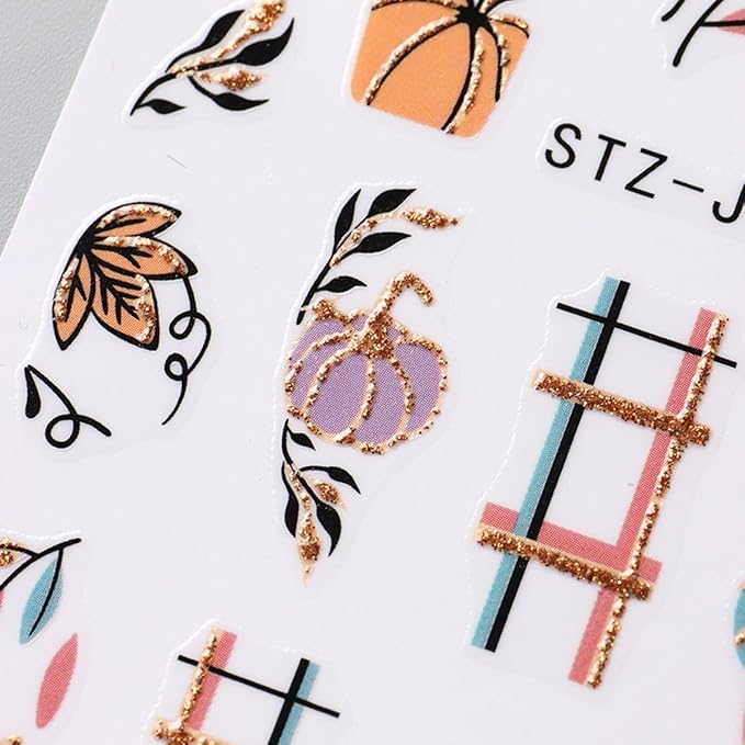 Fall Pumpkin Nail Art Stickers Decals 3D Maple Leaf Thanksgiving Day Nail Stickers Nail Art Supplies 6PCS Autumn Maple Leaves Nails Adhesive Decals Manicure Sliders for Women DIY Nail Decorations