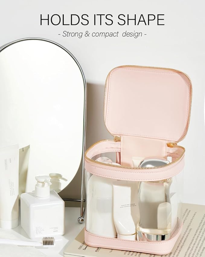 ROWNYEON Clear Makeup Case Toiletry Bag Multipurpose Travel Makeup Train Case Portable Cosmetic Organizer Transparent Storage Bag