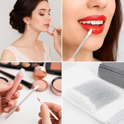 G2PLUS 300PCS Lip Brushes, Crystal Disposable Lip Brushes, Glitter Black Lip Gloss Applicators, Lipstick Gloss Wands Makeup Tool Kits for Lipstick and Lip Gloss