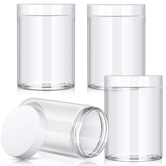 Patelai 4 Pieces Round Wide-mouth Leak Proof Plastic Container Jars with Lids for Travel Storage Makeup Beauty Products Face Creams Oils Salves Ointments DIY Making(12 Ounce,White)