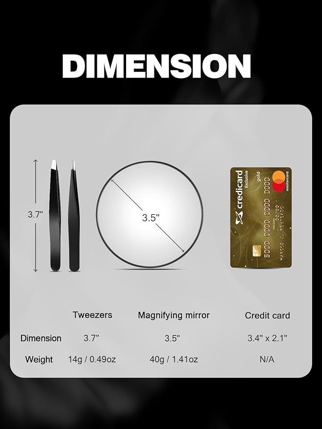 10X&40X Magnifying Mirrors with Suction Cups and 2 Tweezers Set，3.5 inches Magnified Makeup Mirror, Black, 2PCS