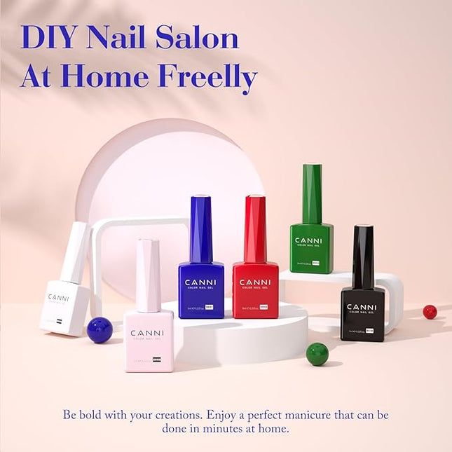 CANNI Gel Nail Polish Set – 6 Classic Colors (White, Pink, Blue, Red, Green, Black), HEMA-Free, Soak-Off UV LED Gel, Long Lasting for DIY Manicure & Nail Art at Home or Salon