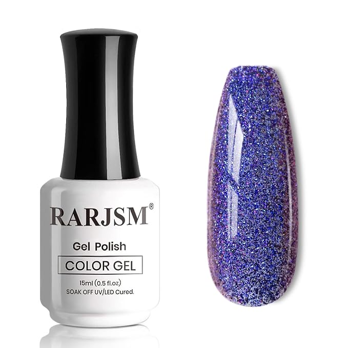 RARJSM Chameleon Gel Nail Polish Blue to Purple Multichrome Big Flakes Color Changing Glitter Chrome GelPolish Curing Requires Sparkle Shimmer Nail Gel Varnish Soak Off DIY at Home Salon 15ml
