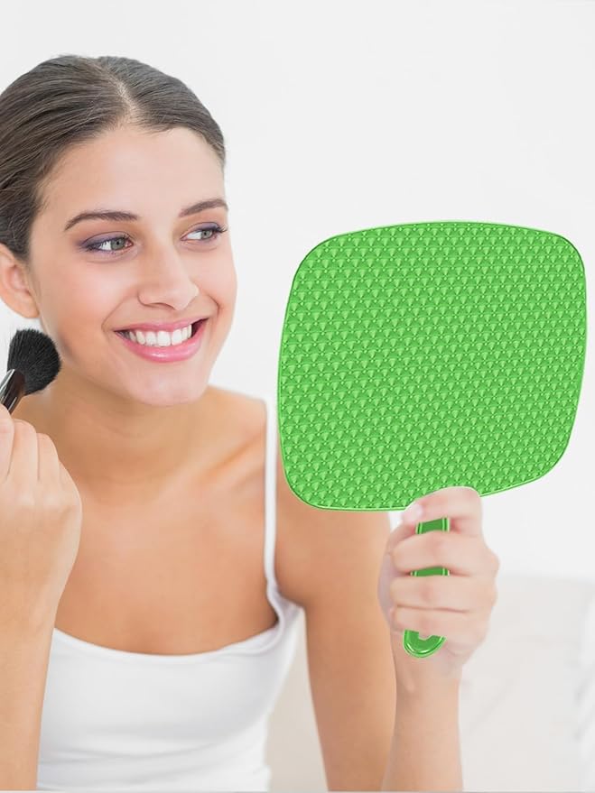 Extra Large Handheld Mirror，Hand Salon Mirror with Handle for Barbers, Hairdressing (Green，12.4" Lx 9" W)
