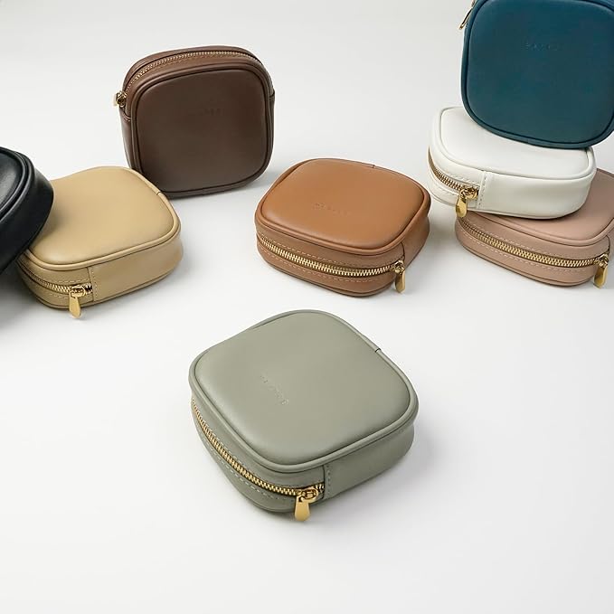 Leather Cosmetic Bag for Women Small Zipper Makeup Bag for Purse Waterproof Travel Makeup Organizer Charger Storage Pouch Color Green