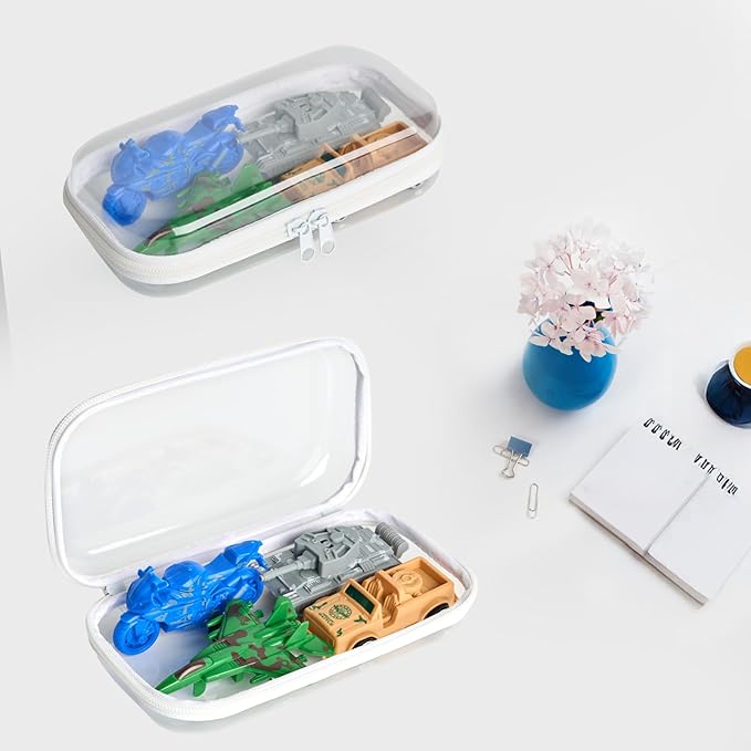 Set of 2 - Hard Sided Clear Zipper Case for Storage - Professional-Grade Plastic Hard Shell Zippered Organizers, Cosmetic Bag, Snack Bins