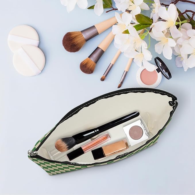 6 Pcs Checkered Makeup Bags Make up Bag Cosmetic Bags for Women Girls Sister Wife Bridesmaid Friendship Christmas Birthday Travel Toiletry Bag Aesthetic Zipper Organizer Accessories, Cute Green Plaid
