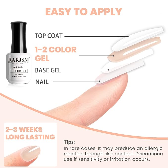 RARJSM Apricot Nude Gel Nail Polish,Neutral Sheer Cream Nude GelPolish LED UV Curing Requires Soak Off Clear Pink Jelly French Manicure Nail Gel Polish 1pcs Single Bottle 15ml for Home Salon DIY