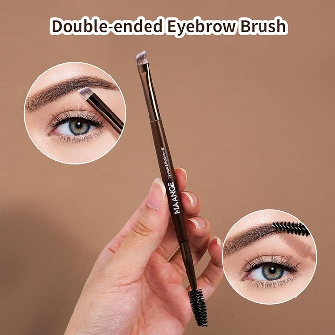 MAANGE 13 Pcs Makeup Brushes with Bag, Multi-functional Eye Makeup Brush Set Professional Blending Eyeshadow Concealer Eyebrows Eyeliner (Coffee Brown)