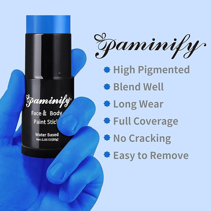 Blue Face Paint Stick,Water-Based Blue Body Paint Stick,Washable Full-Coverage Halloween Face Painting for Avatar Sally Corpse Bride Costume,Professional SFX Makeup for Cosplay,1.06 OZ