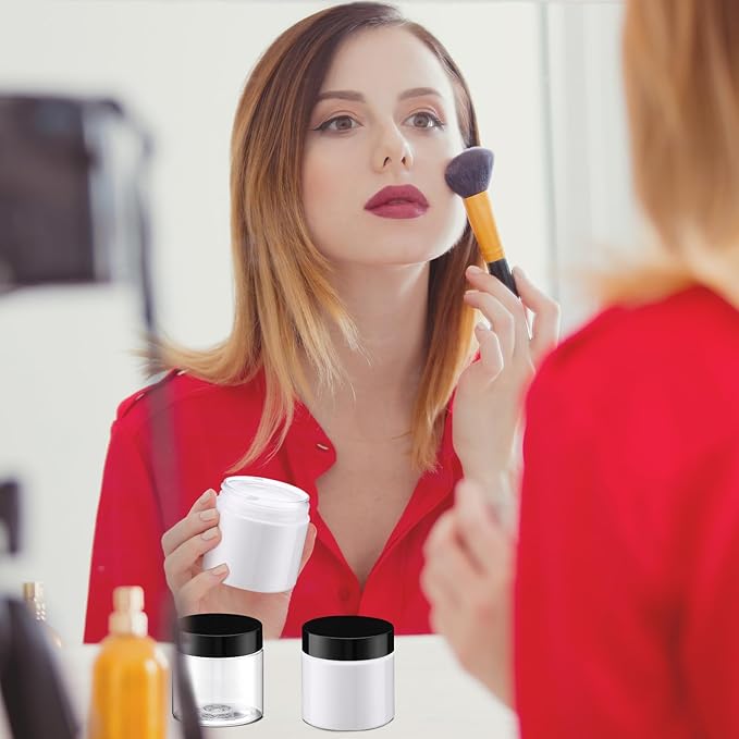 Tanlade 40 Pcs 2 oz Plastic Jars with Lids Round Clear Cosmetic Containers Refillable Container Jars for Lotion, Cream, Ointments, Makeup, Eye Shadow, Rhinestone, Samples, Powder, Beauty Products