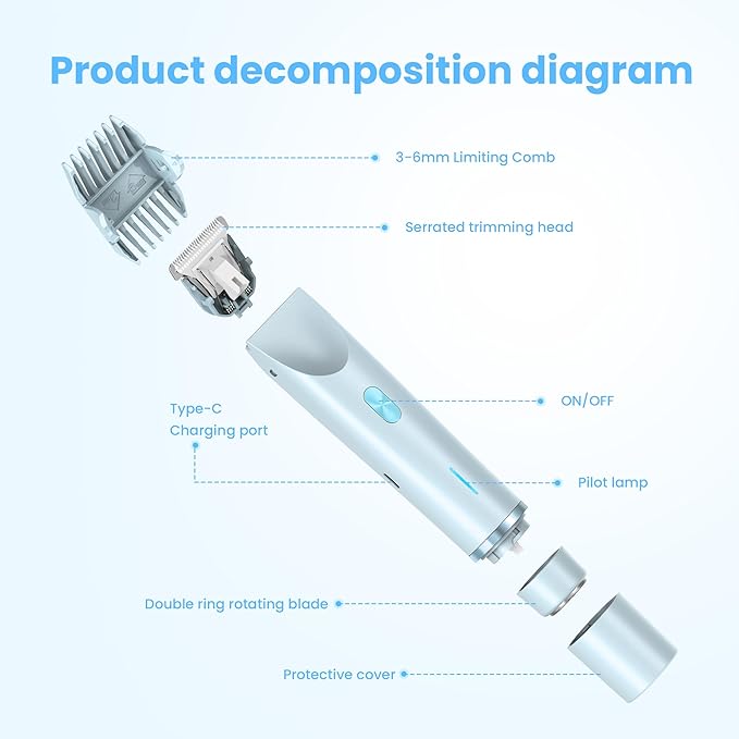 Bikini Trimmer for Women-2 in 1 Dual Head Electric Razors,USB Rechargeable Bikini Electric Shaver,IPX7 Waterproof Dry & Wet Use Body Hair Trimmer and Facial Hair Remover for Underarm Leg Body,Blue