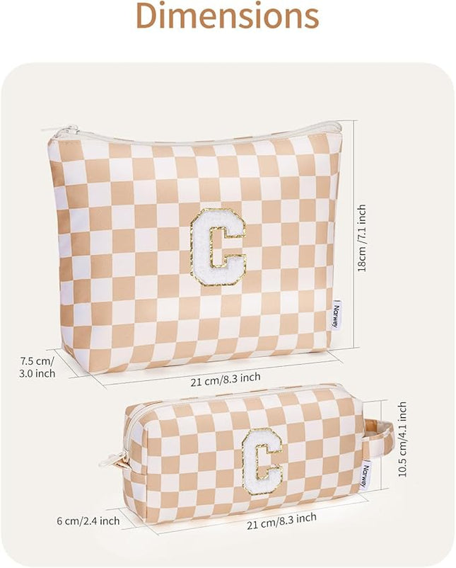 Narwey 2 PCS Valentines Day Gifts for Her Personalized Initial Makeup Bag, Girlfriend Teacher Women Teen Girls Gifts Trendy Stuff 10 11 12 14 13 15 16 Years Old, Travel Toiletry Bags Cosmetic Bag (C)