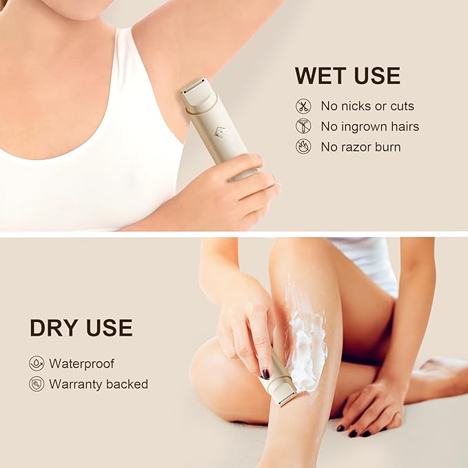 Dermave Bikini Shaver - Electric Bikini Trimmer for Women, 2-in-1 Womens Electric Razor, Dual Head Shaver (Beige)