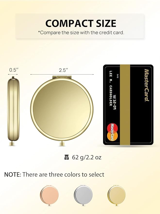 Compact Mirror Bulk, Pack of 12 Double-Sided 1X/2X Magnifying Metal Makeup Mirrors(Round, Gold)