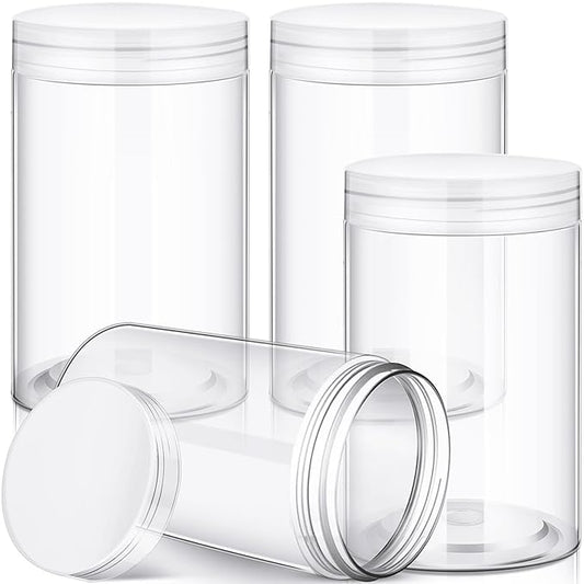 Patelai 4 Pieces Round Wide-mouth Leak Proof Plastic Container Jars with Lids for Travel Storage Makeup Beauty Products Face Creams Oils Salves Ointments DIY Making(12 Ounce,Clear)