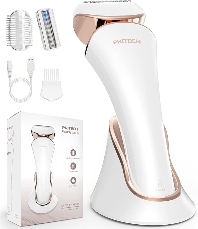 PRITECH Electric Shaver for Women - Cordless Razor for Women Portable Lady Shaver for Legs, Arm, Underarms, Bikini, USB Rechargeable, Wet & Dry Waterproof Bikini Trimmer for Woman, Gold