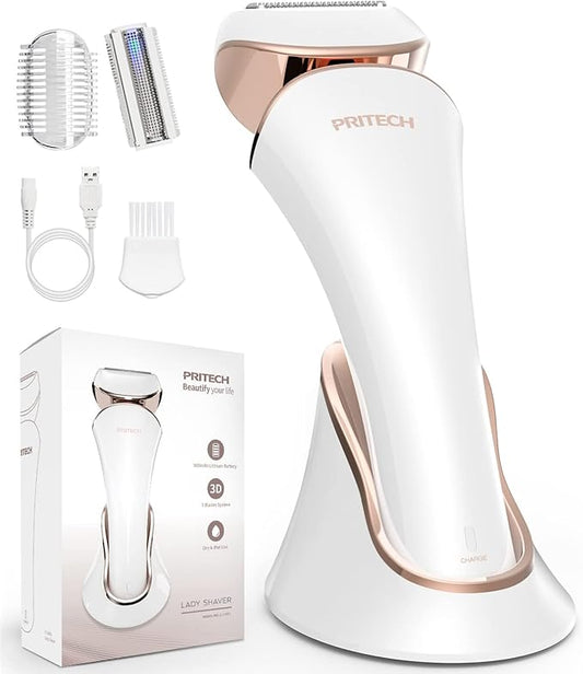 PRITECH Electric Shaver for Women - Cordless Razor for Women Portable Lady Shaver for Legs, Arm, Underarms, Bikini, USB Rechargeable, Wet & Dry Waterproof Bikini Trimmer for Woman, Gold