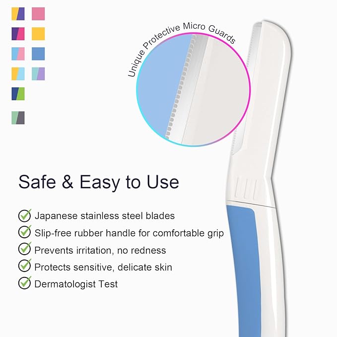 Dermaplane Razor for Women Face - Facial Razor for Women - Eyebrow & Face Razors, Exfoliating Microblades, Peach Fuzz Remover, Dermaplaning & Skin Care Tool, Travel Essentials, (9 pcs, Aegean Frost)