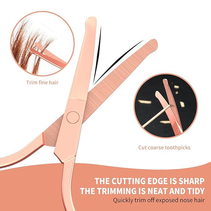 Safety Round Tip Nose Hair and Eyebrow Scissors - Gold Stainless Steel Small Grooming Tool for Painless Trimming of Nasal Cavity, Ear, Eyelashes, Beard and Mustache- AsonTao