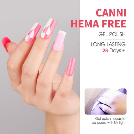 CANNI Pink Gel Nail Polish Set – 6 Colors Hot Light Pink, Magenta – Soak Off UV LED Gel for French Manicure, DIY Nail Art at Home, Long-Lasting Glossy Finish