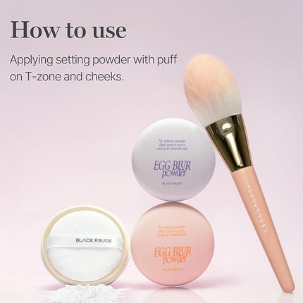BLACK ROUGE, Egg Blur Powder, EP03 Milk lilac, Loose Face Powder, Korean Makeup Oil Control Compact with Puff, Lightweight Long-Lasting Setting Powder in White, Peach & Purple, 0.17oz